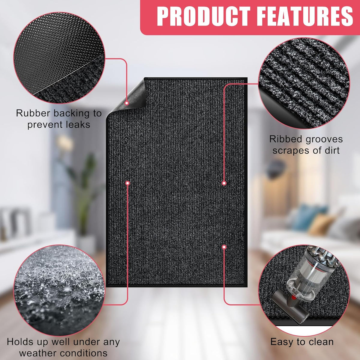 Kuyal Front Door Mat, 3'x5' Indoor Outdoor Entrance Mat