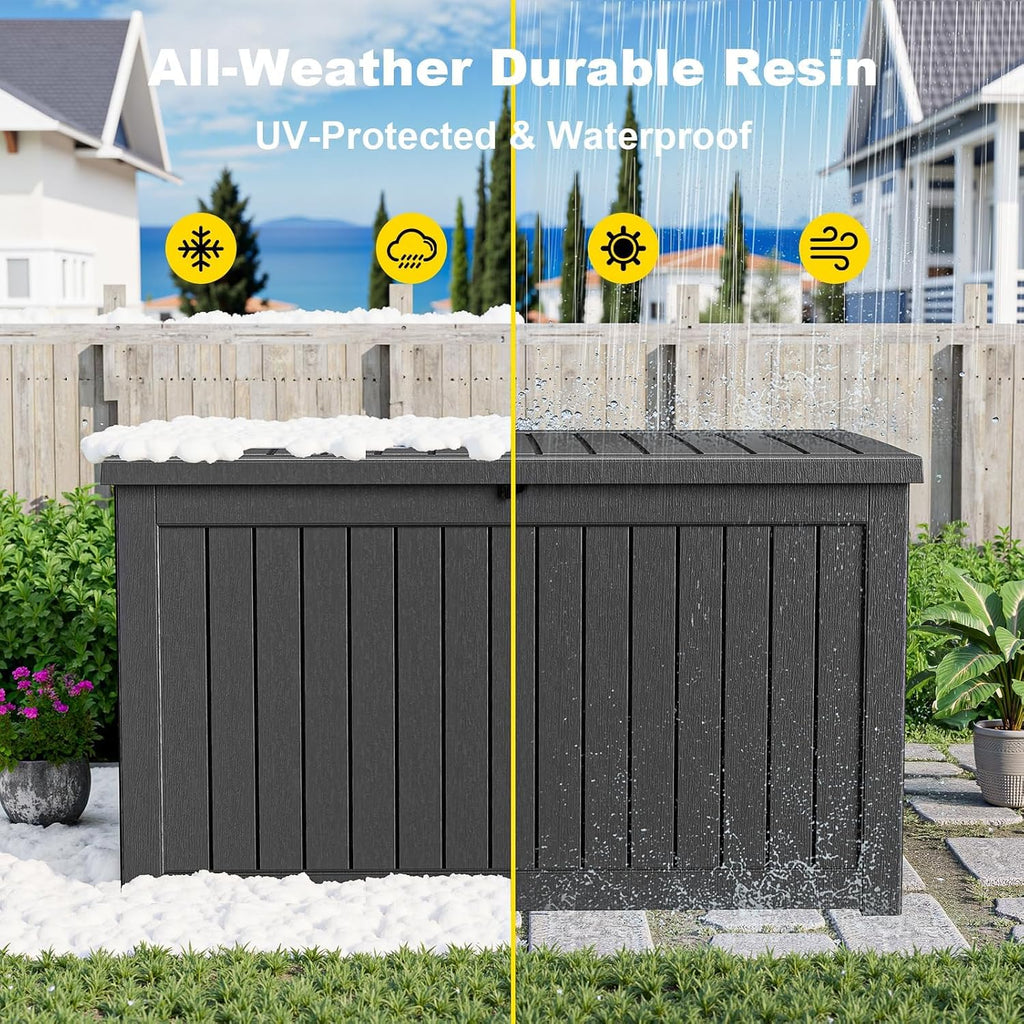 Deck Box - 280 Gallon Large Outdoor Storage Box, Waterproof Weatherproof Resin Container, UV Resistant & Lockable, Ideal for Patio Furniture, Pool Accessories & Outdoor Storage (Black)