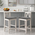 VECELO Counter Height Bar Stools Set of 2, 25" Solid Wood Barstools with Upholstered Cushioned Seat, Farmhouse High Top Chairs for Kitchen Island, Grey