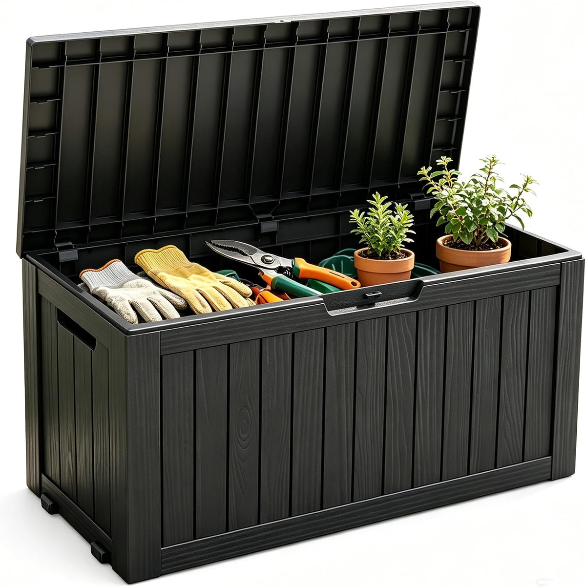 Fancyango 85 Gallon Large Outdoor Storage Deck Box Waterproof, Black