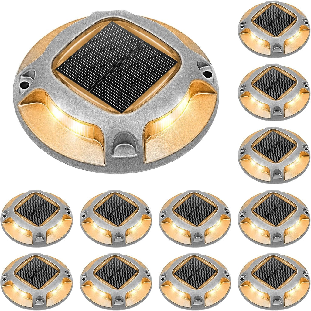 VOLISUN Solar Driveway Lights Dock Deck Lights 12 Pack,2 Colors in 1 Led IP67 Waterproof Outdoor Warning Step Lights for Driveway Sidewalk Pathway (White/Warm White)