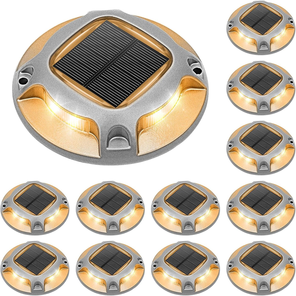 VOLISUN Solar Driveway Lights Dock Deck Lights 12 Pack,2 Colors in 1 Led IP67 Waterproof Outdoor Warning Step Lights for Driveway Sidewalk Pathway (White/Warm White)
