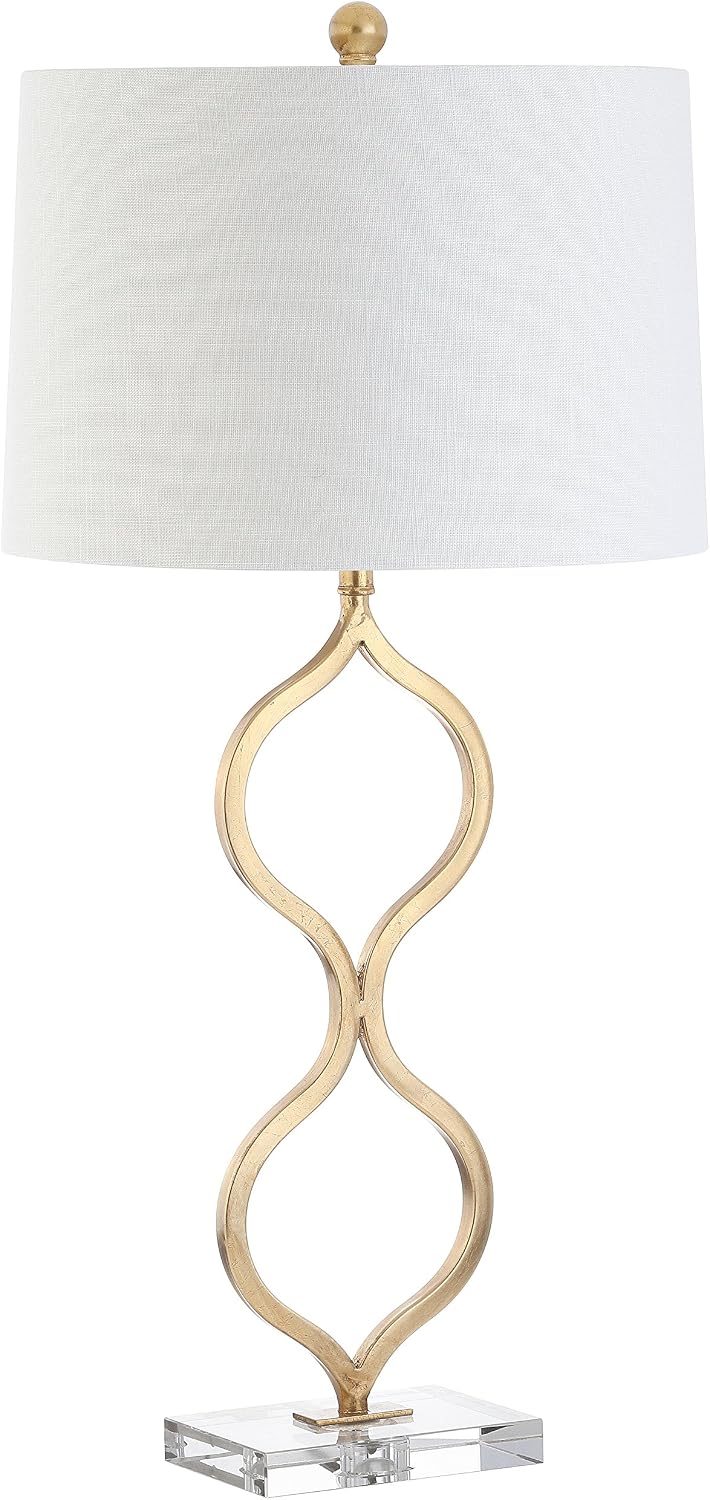 JONATHAN Y Levi Table Lamp 31.5" Curved Metal and Crystal, Gold Painting