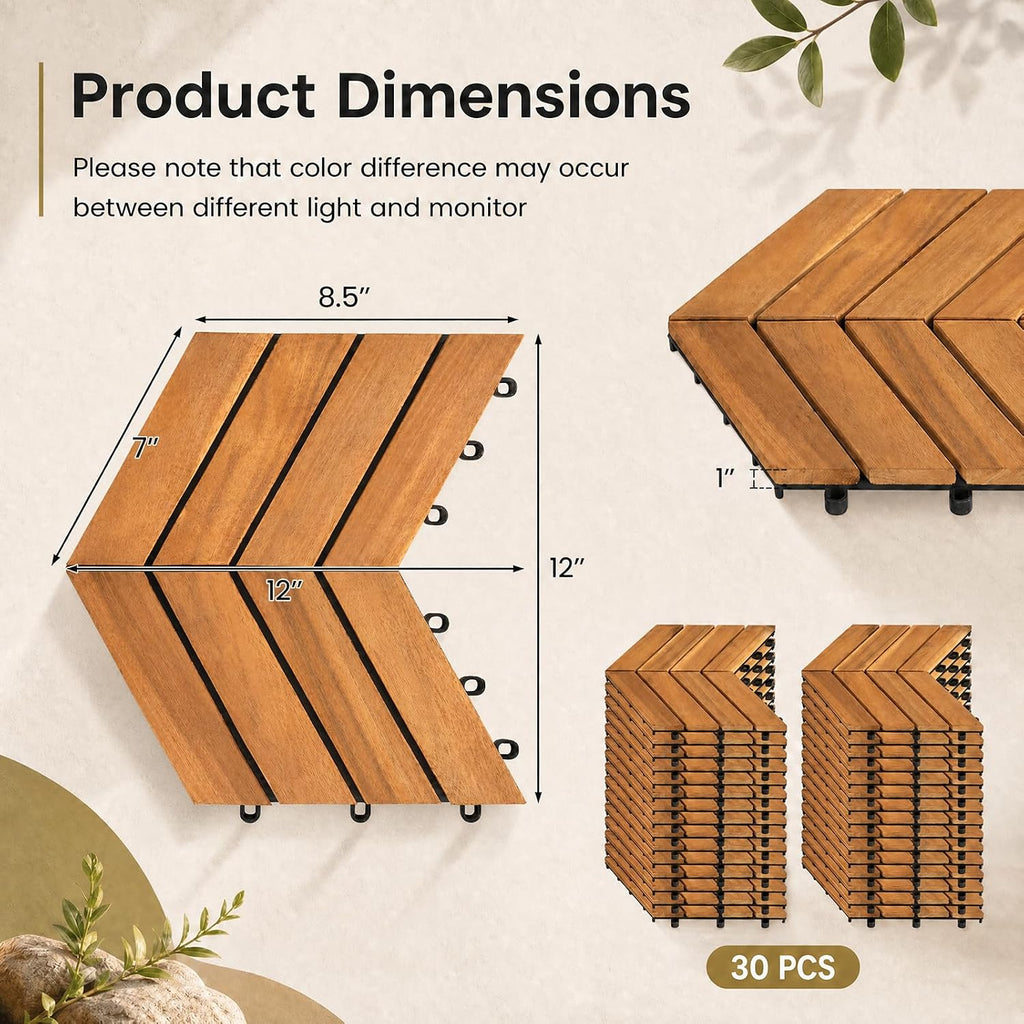 goplus 30-pack acacia wood interlocking deck tiles (30, package contents