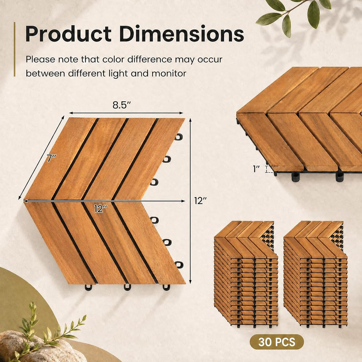 goplus 30-pack acacia wood interlocking deck tiles (30, package contents
