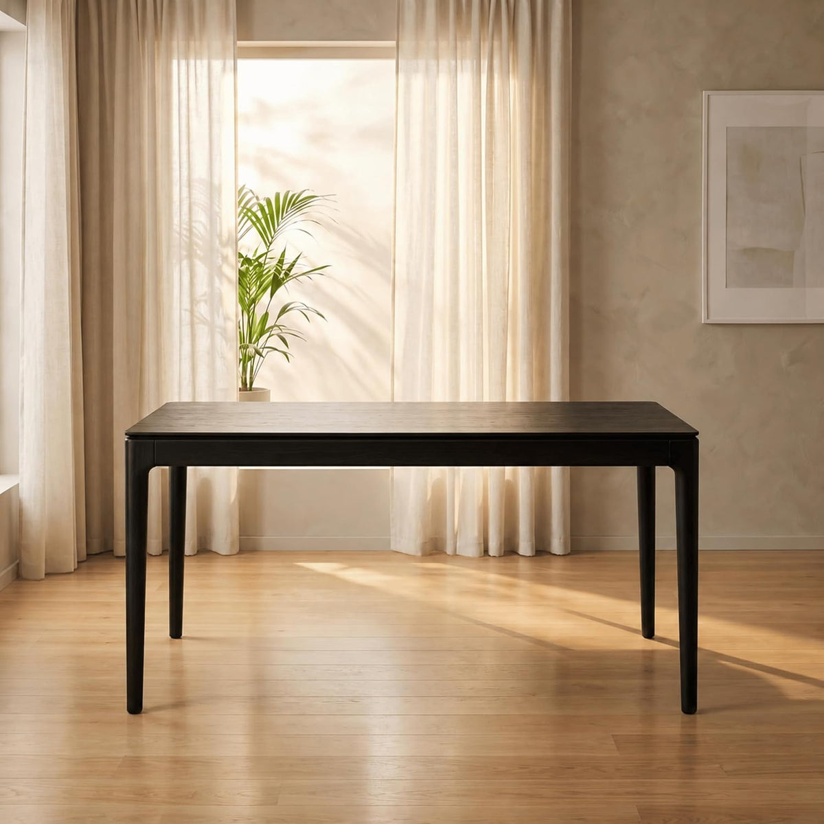 Mingle 55 Inch Modern Rectangular Dining Table, Seats 4-6, Burnt Black