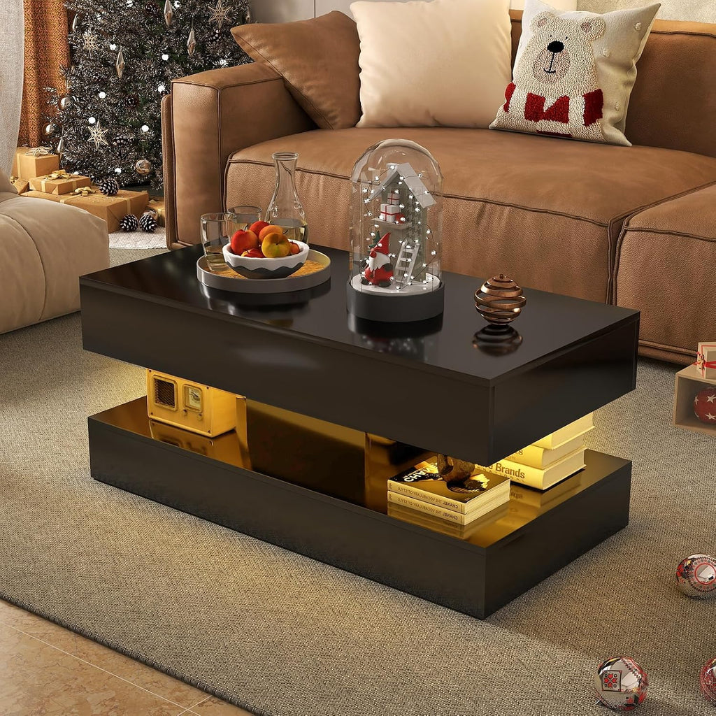 Verano Garden Modern High Gloss LED Coffee Table, 2-Tier Center Table