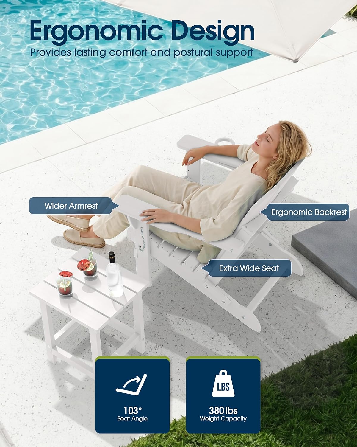 MUCHENGHY Folding Adirondack Chair HDPE for Fire Pit Outdoor, White