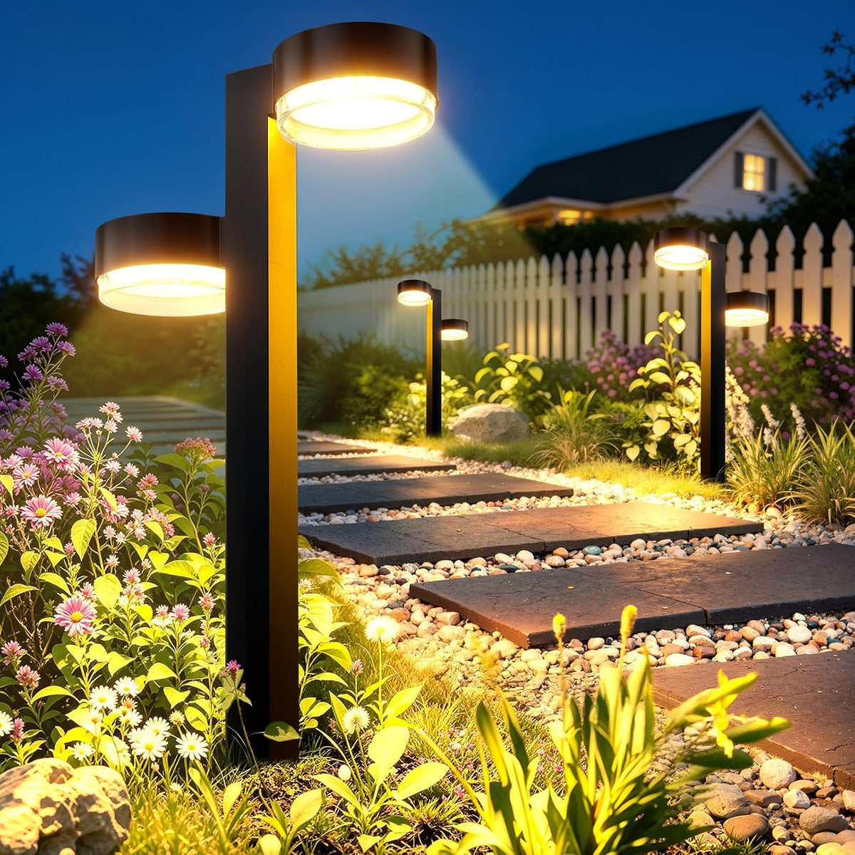 Bright Solar Pathway Lights Outdoor, 6 Pack with 144 LEDs Garden Lights Solar Powered Path Lights Up to 15 Hrs, Auto On/Off Waterproof Outdoor Solar Light for Yard Walkway Driveway Patio Lawn