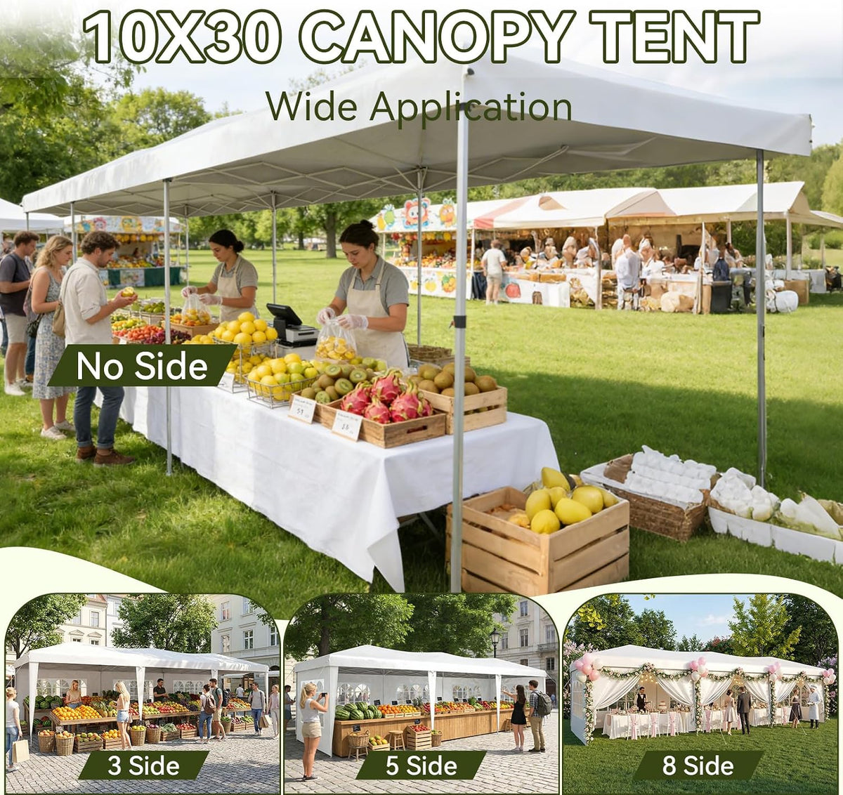 Aoxun 10x30 Pop Up Canopy Tent with LED Light, Party Tent, White