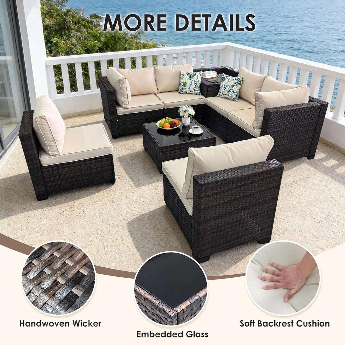 8 Pieces Patio Furniture Set with Storage, Outdoor Sectional Sofas