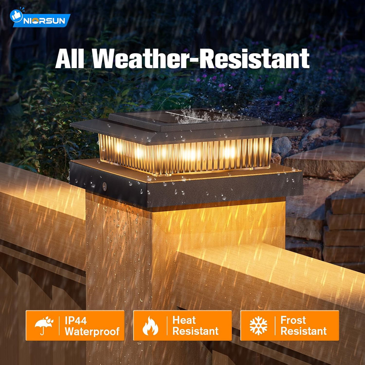 NIORSUN 4x4 Post Solar Lights Color Changing,Solar Post Light,12 Pack Black