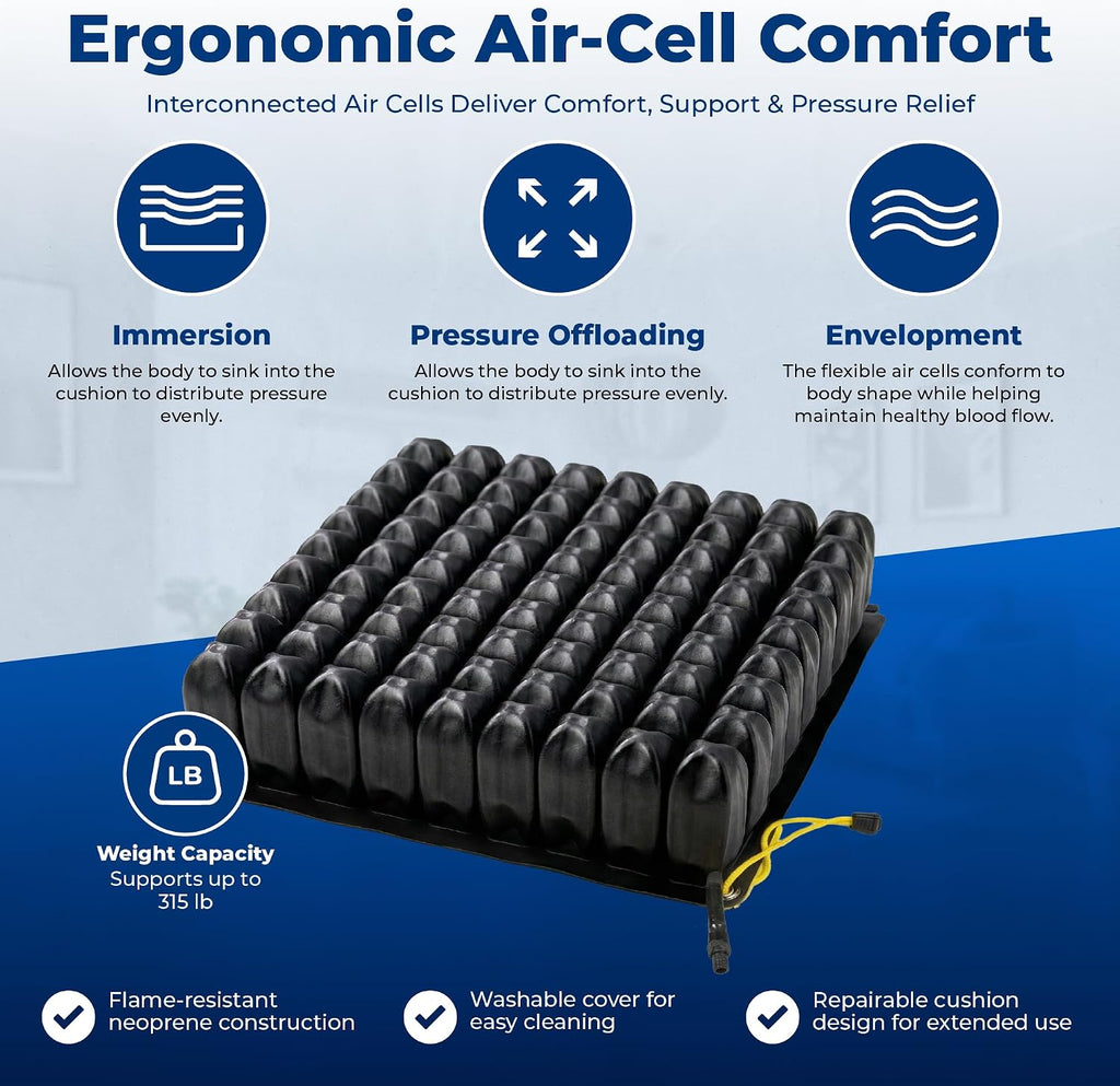 Roho High Profile Air Cell Wheelchair Cushion 18-19" x 16-17", Standard Cover
