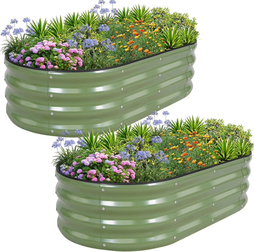 1MORE Galvanized Raised Garden Bed Outdoor,Planter Bed 4x2x1ft,Green,2-Pk
