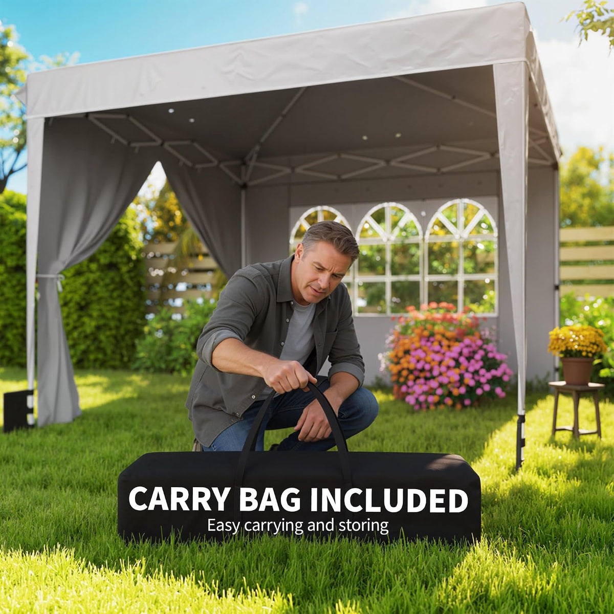 Outsunny 10 x 10 ft Pop Up Canopy Tent with Sidewalls UPF50+, Light Gray