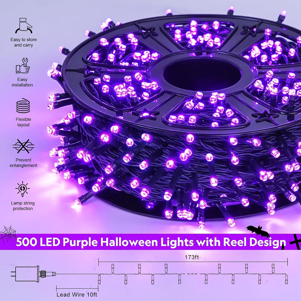 JMEXSUSS 500 LED Purple Halloween Lights, 173ft String Lights Plug in