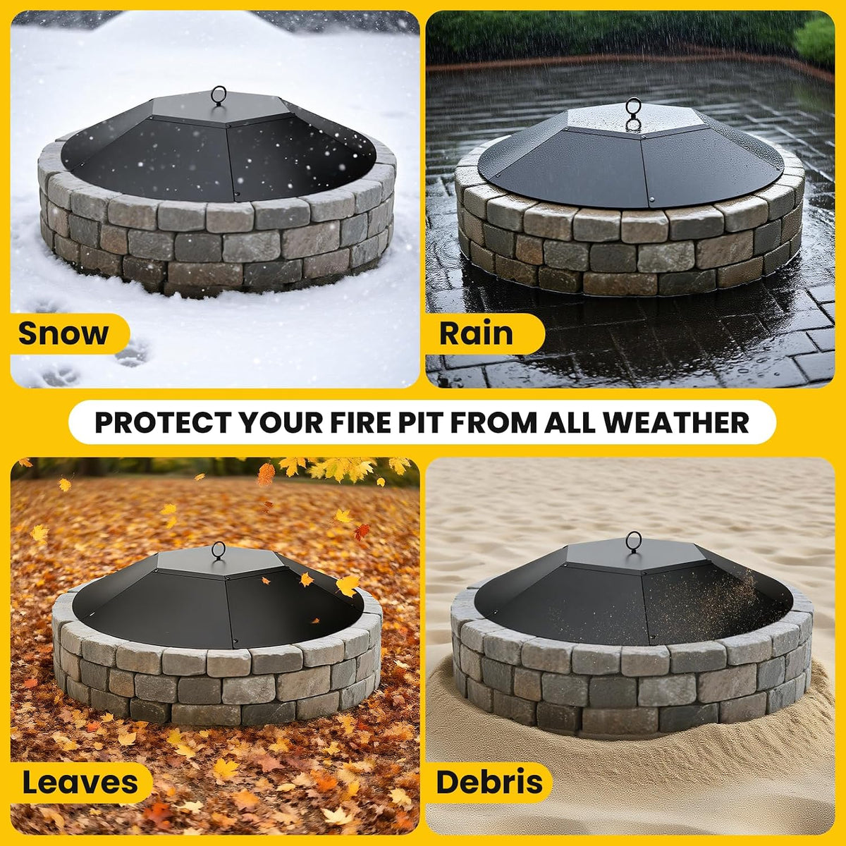 28 inch Metal Round Fire Pit Lid with Handle & Poker