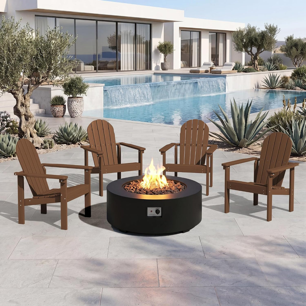 SERWALL HDPE Stackable Adirondack Chairs Set of 4,Space-Saving, Brown