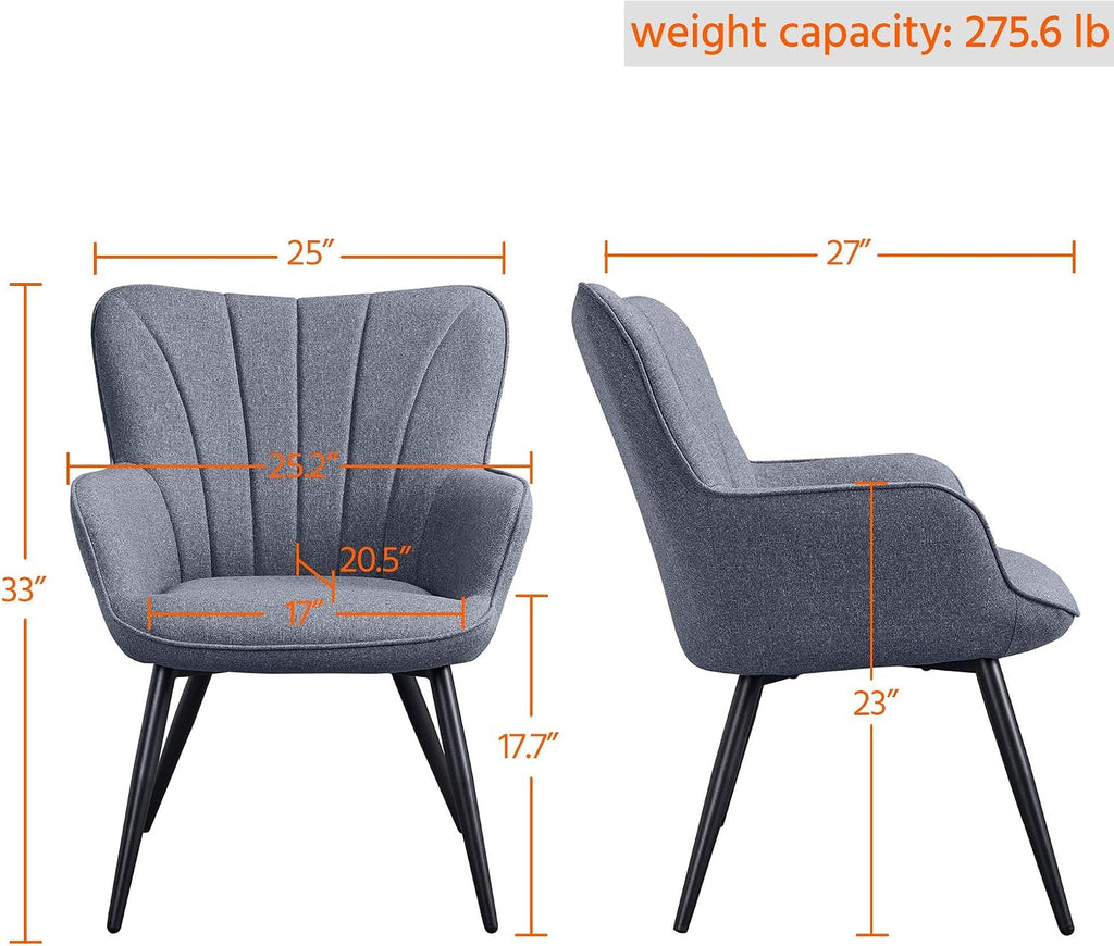 Yaheetech Accent Chair, Upholstered Armchair with Metal Legs, Grey