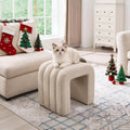 Beige Linen Ottoman Stool, Small Vanity Stool