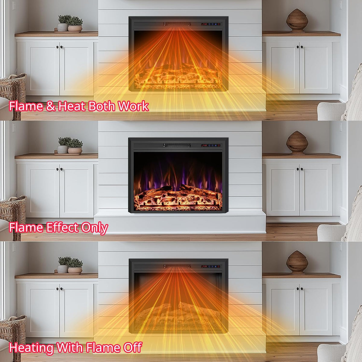 50" Width Electric Fireplace Inserts with Adjustable Flame Colors, Fireplace Heater with Touch Screen & Remote Control, Recessed in Wall, 750/1500W, Timer