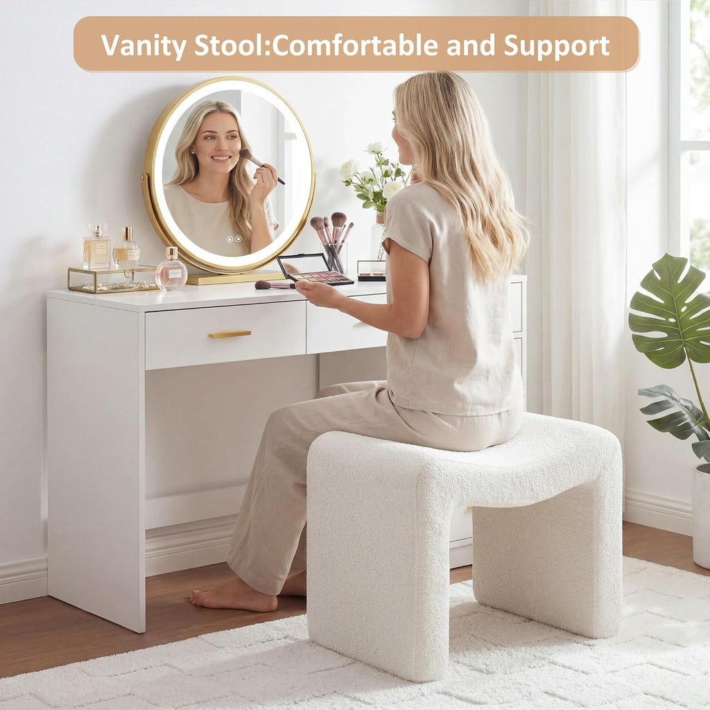 VANOMi Small Footstool Ottoman, Multi-Functional Modern Foot Stool, Sofa Footrest Extra Seating for Living Room, Entryway, Hallways and Bedrooms, Small, White