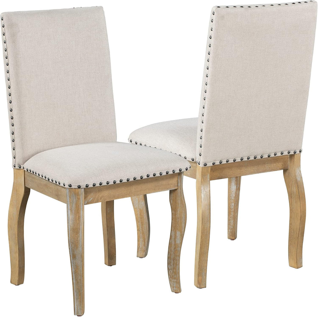 Knocbel Farmhouse 4-Person Extendable Dining Table Set, 5-Piece Dinette Set with Upholstered Nailhead Trim Chairs, Kitchen Dining Room Small Space Furniture Set, Standard Height (Natural Wood Wash)