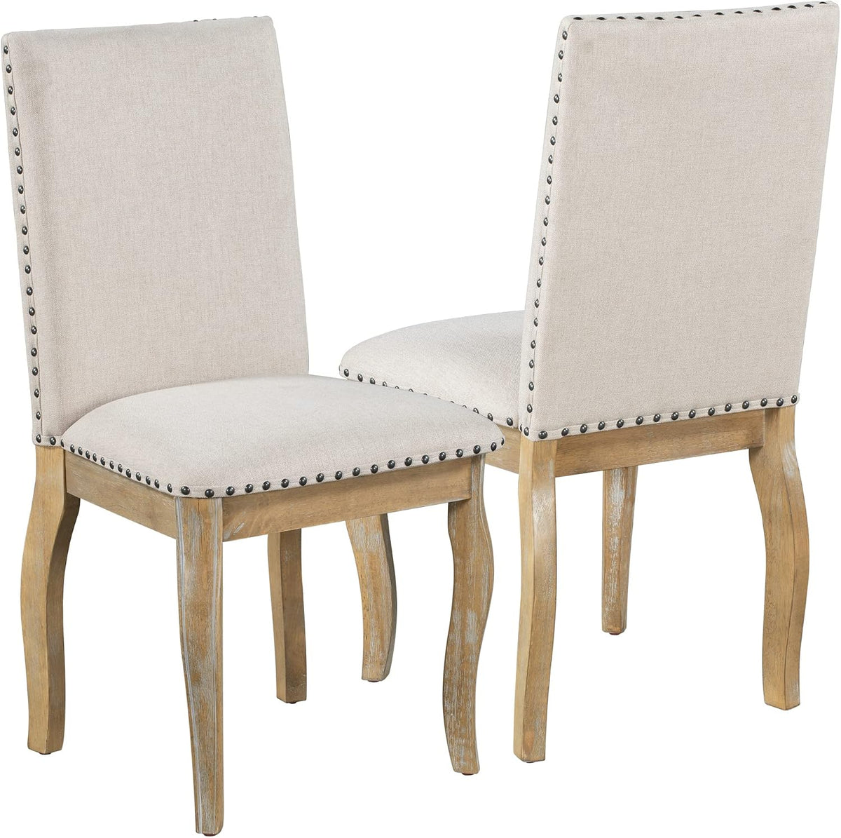 Knocbel Farmhouse 4-Person Extendable Dining Table Set, 5-Piece Dinette Set with Upholstered Nailhead Trim Chairs, Kitchen Dining Room Small Space Furniture Set, Standard Height (Natural Wood Wash)
