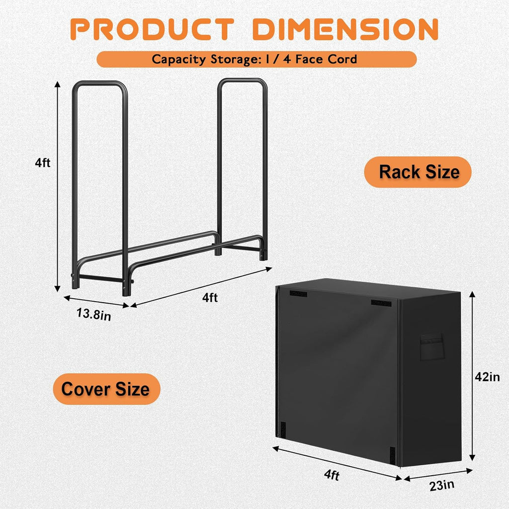 Gtongoko 4FT Firewood Rack Outdoor with Cover Heavy Duty Log Holder