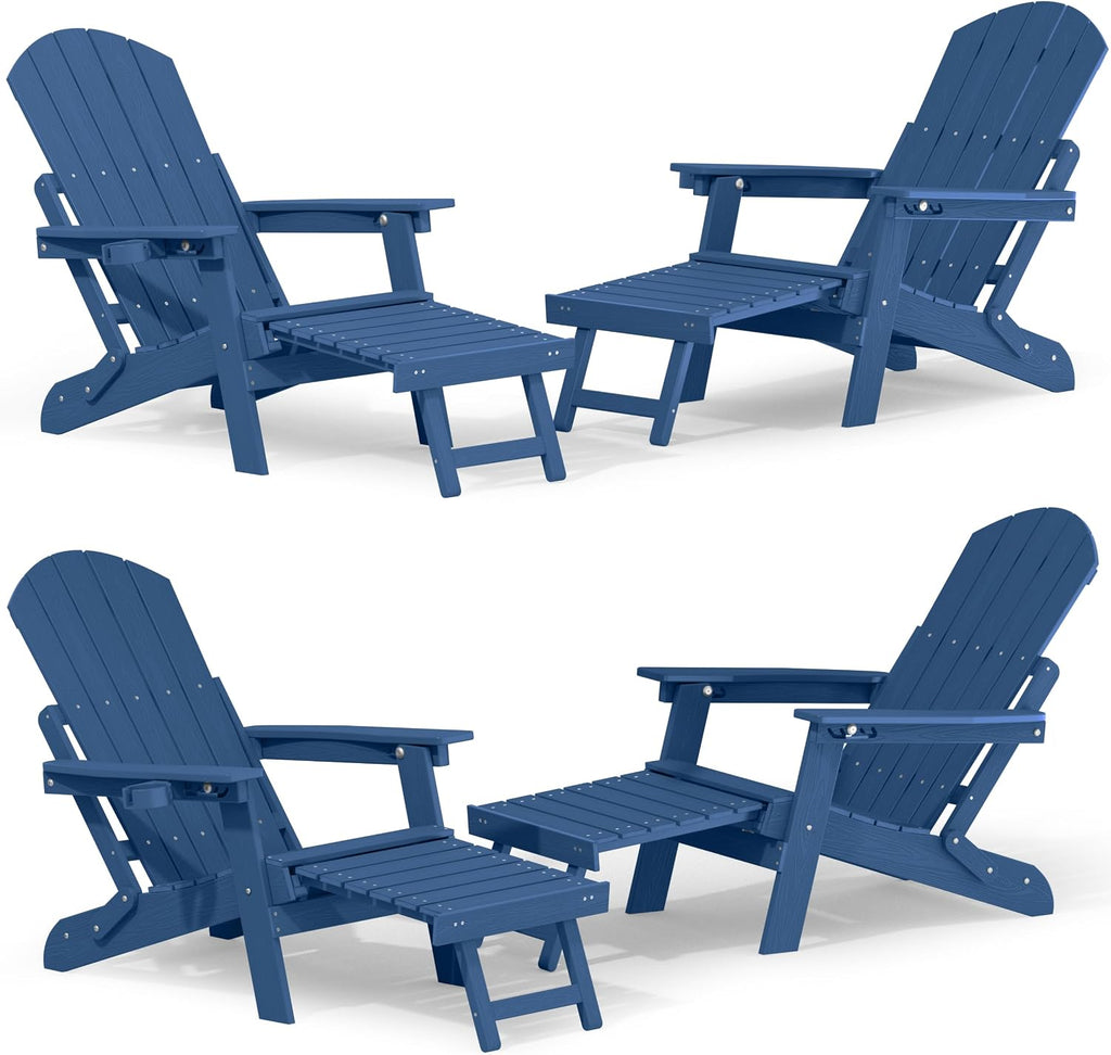 YEFU Adjustable Adirondack Chair with Footrest,All-Weather, Set of 4,Navy