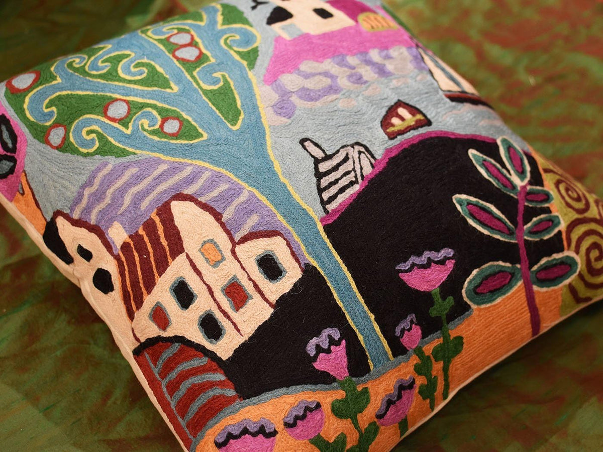 Green Coastal Pillow Cover Blue Nautical Accent Throw Pillowcase Karla Gerard Accent Cushion Floral Tree Chair Pillowsham Mid Century Modern Couch Hand Embroidered Wool 18x18 Inch