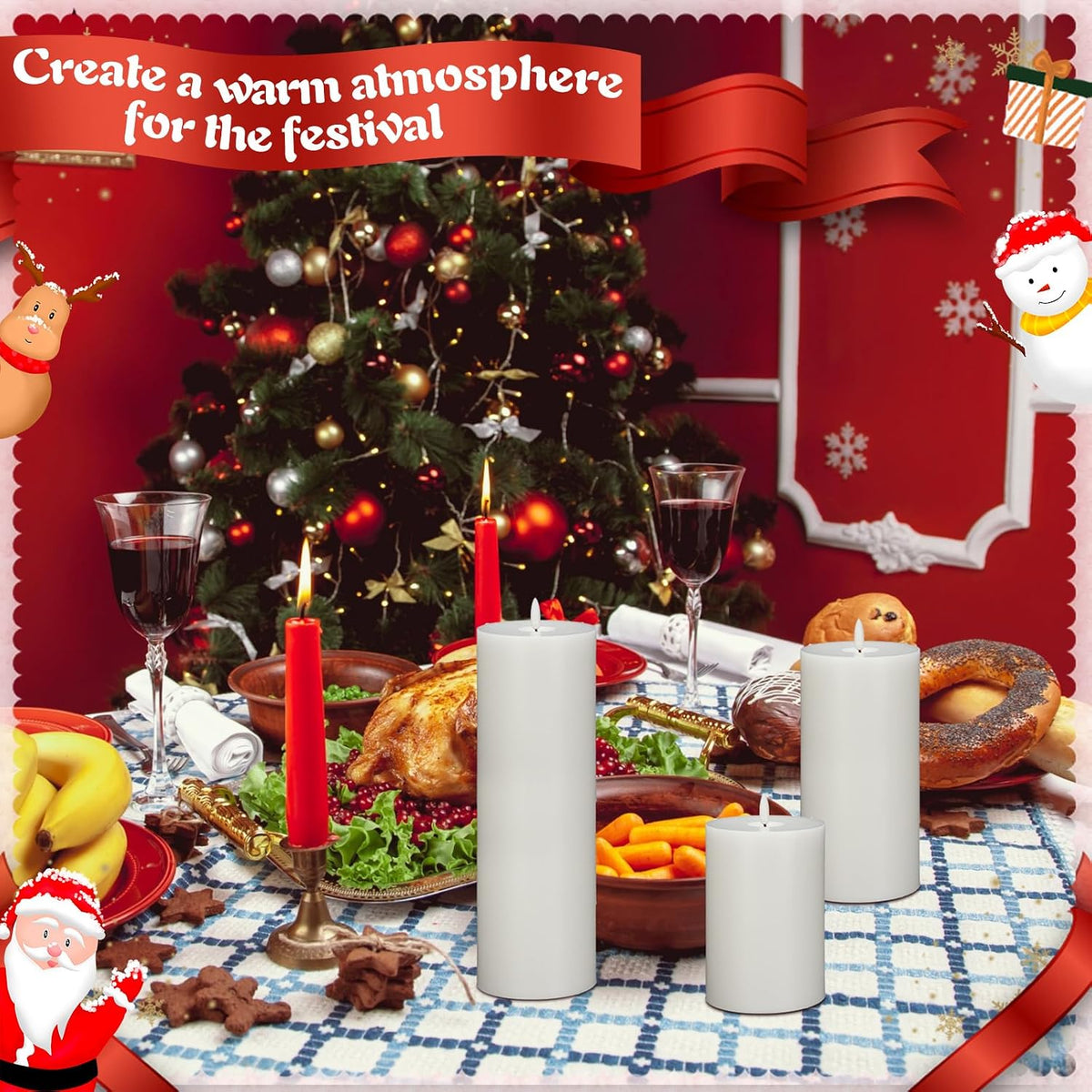 Retisee 3 Pcs White 6/8/12 Icnhes Flameless LED Candles with Remote and 2/4/8h Timer Battery Operated Wax Flickering Candles for Wedding, Christmas, Church, Chapel, Memorial and Meditation Decor