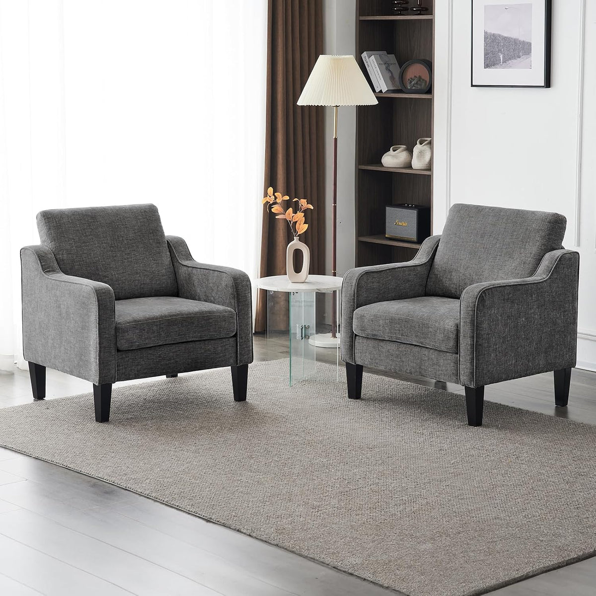 VINGLI Light Grey Accent Chair, Chenille Fabric Armchair for Living Room