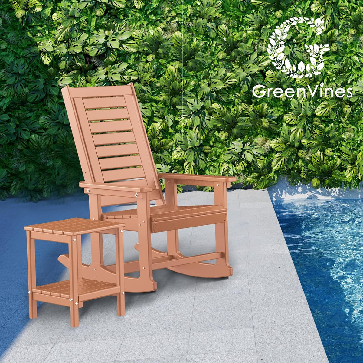 GREENVINES Oversized Outdoor Rocking Chairs Set of 4, HDPE Rocker, Teak