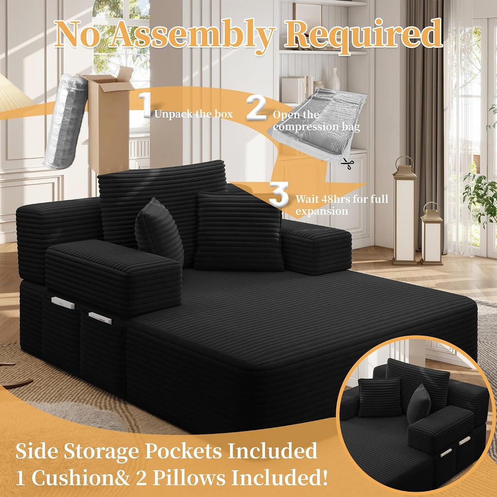 Avenix 70" Oversized Boneless Chaise Lounge Chair Indoor, Comfy Oversized Reading Chair Sleeper Sofa Couch Bed with 3 Fluffy Pillows, No Assembly Required, Black