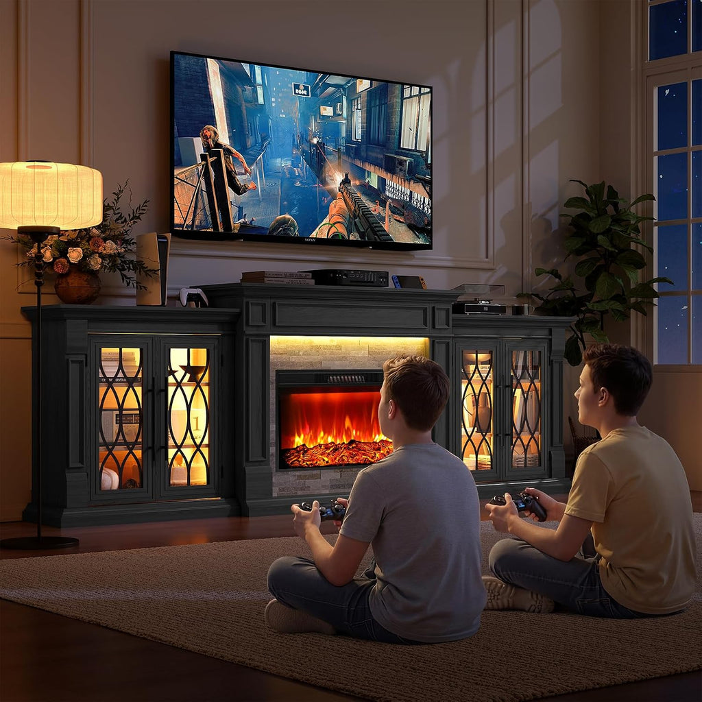 Naice 104" Fireplace TV Stand, Electric Fireplace Mantel with Power Outlet