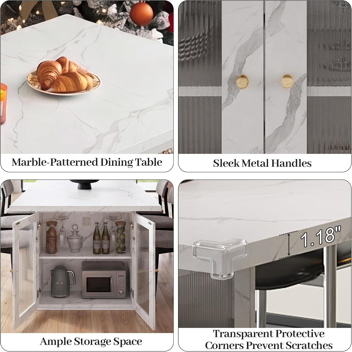 51"-78" Extendable Dining Table for 4-8, White Faux Marble Dining Table