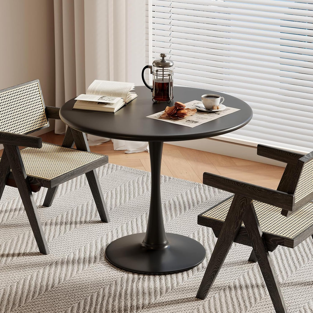 24 Inch Black Small Tulip Table, Stable Round Dining Table for 2 Person