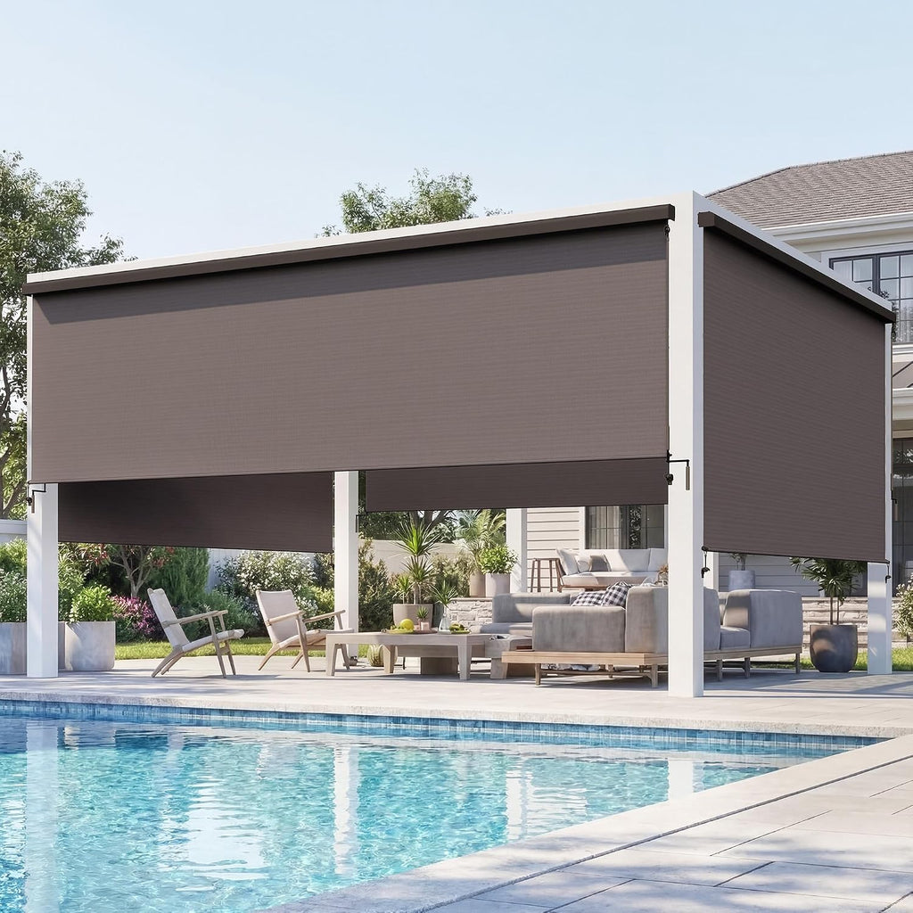 Integrated 4'W x 6'H Outdoor Roller Shade for Sun & Privacy Protection