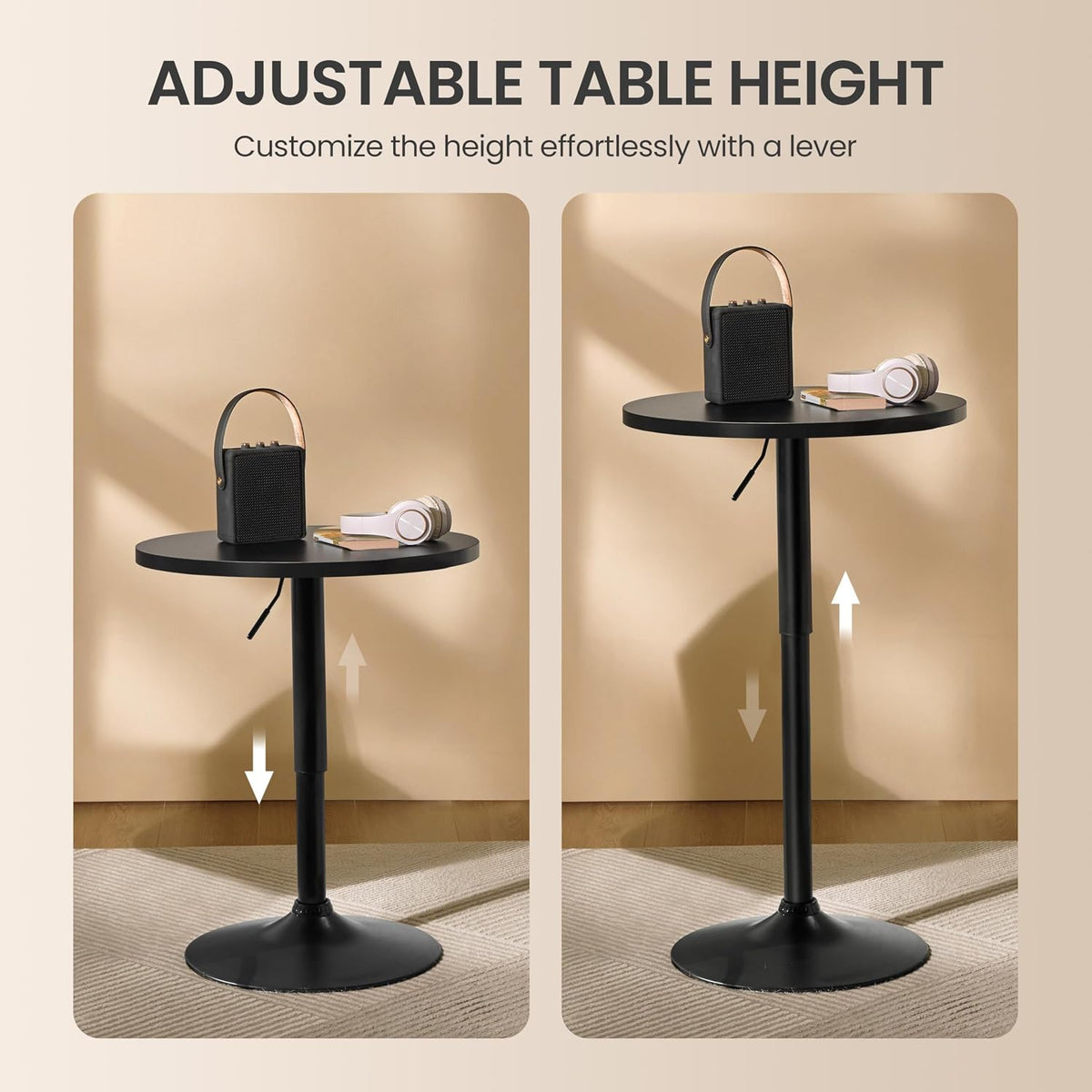 Yaheetech Round Bar Table, Adjustable 27.5-36" Height, Full Black