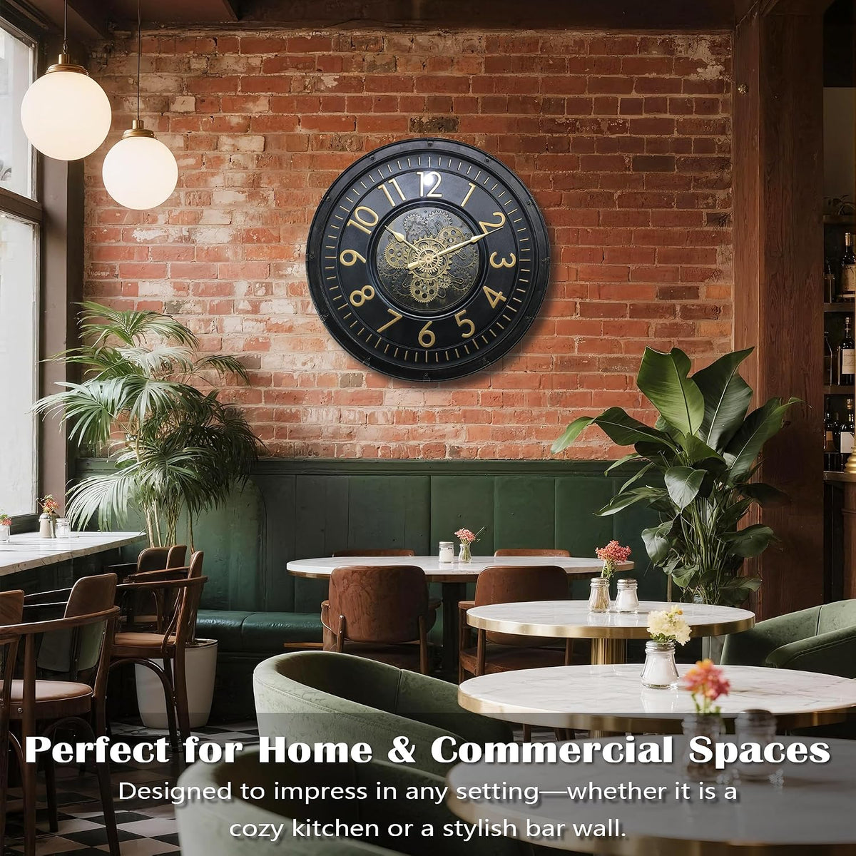 AYRELY® 24IN Decorative Moving Gear Large Wall Clock, Oversized Industrial Steampunk Gears, Big Numerals Wall Clock for Modern Living Room Decor (Black)