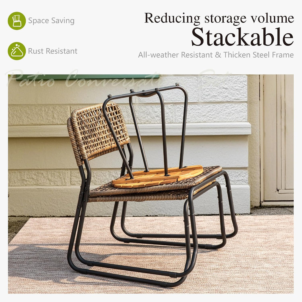 Sophia & William 3-Piece Bistro Set - Stackable Rattan Chairs & Table