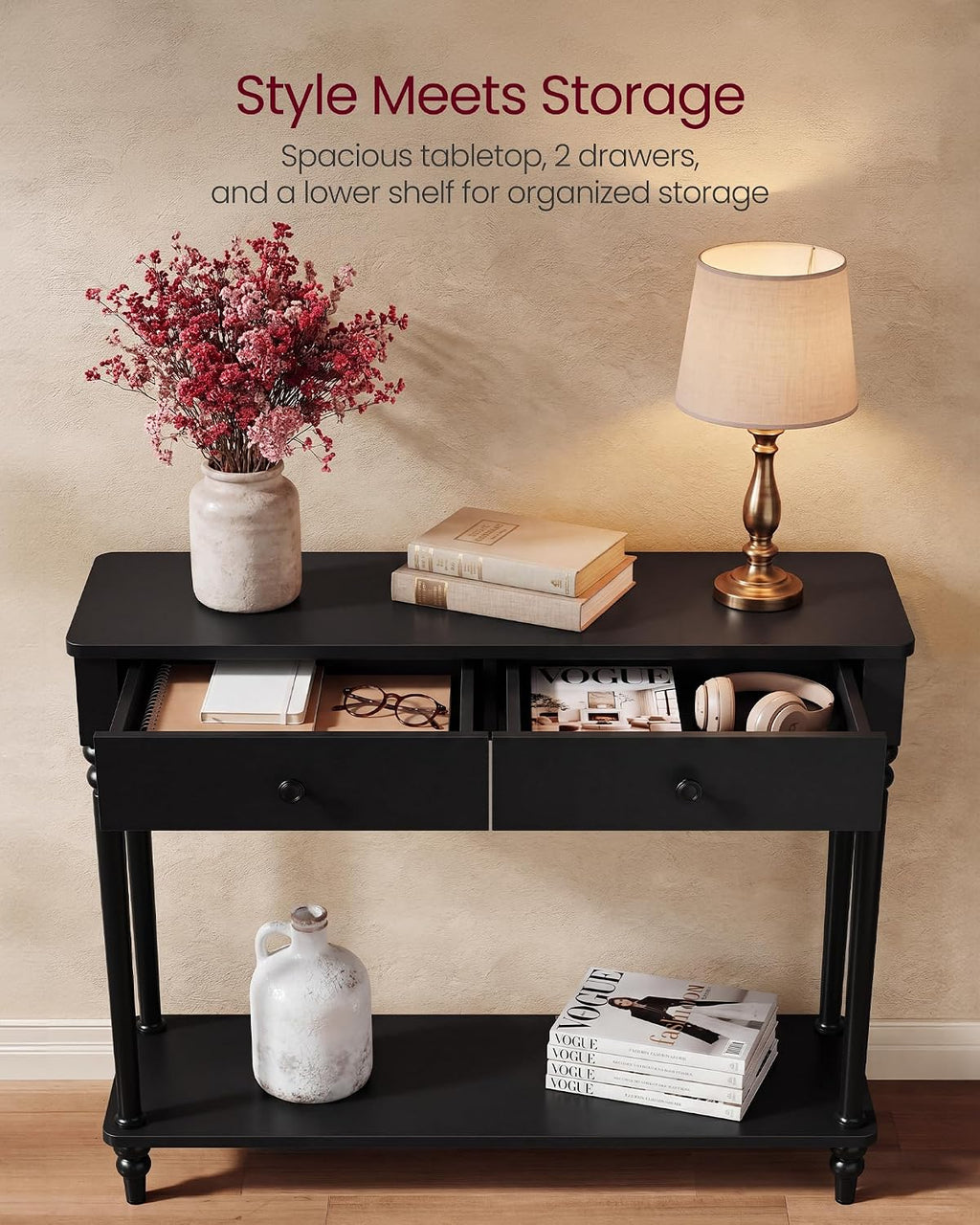 VASAGLE 39.3"Console Table, Narrow Entryway Sofa Table with Solid Wood Legs