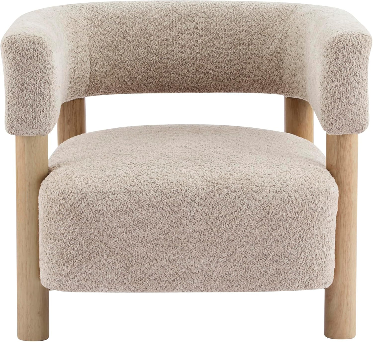Christopher Knight Home Carly Low Profile Accent Chair, Round Backrest Side Chair, Living Room Armchair with Boucle Fabric Cushion, Comfy Reading Chair for Bedroom, Wooden Single Lounge Sofa, Wheat