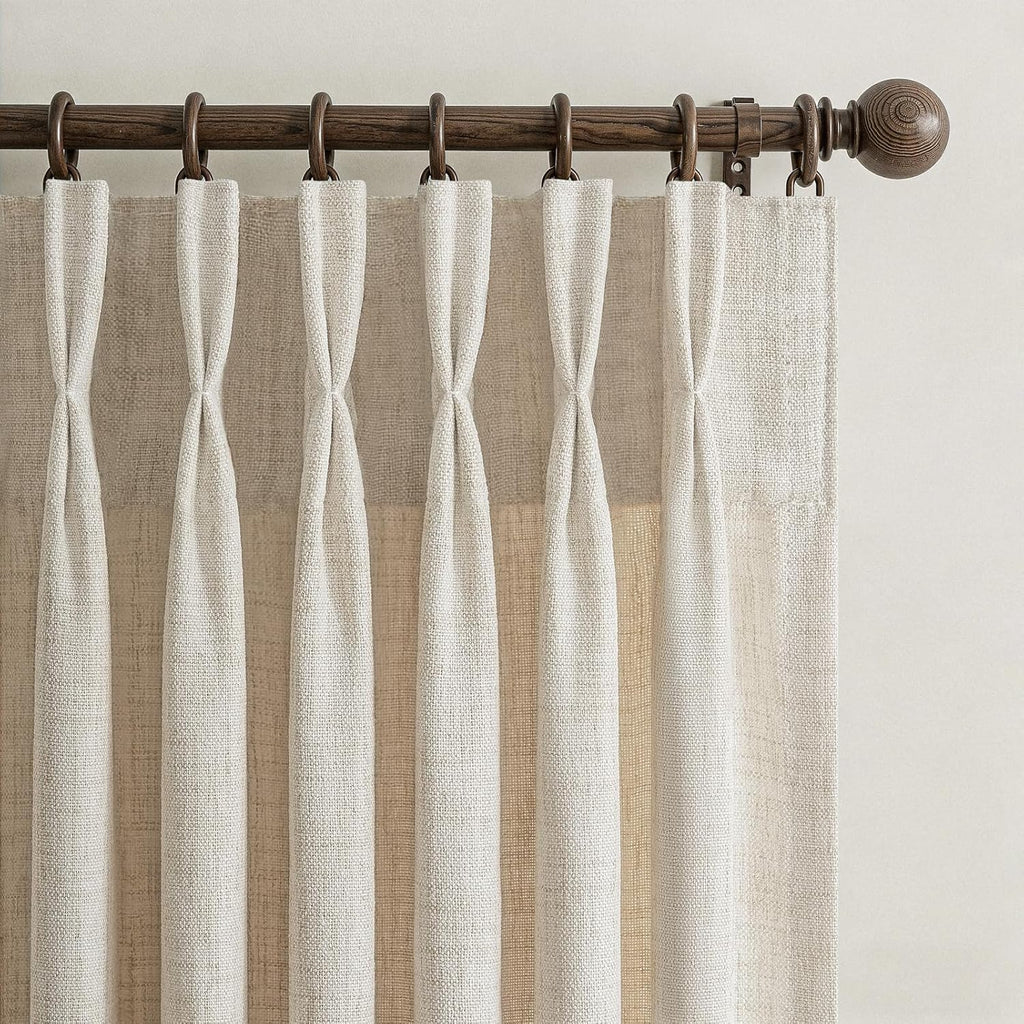 Pinch Pleated Semi Sheer Natural Linen Curtains 96 Inches Long for Living Room, Memory Trained Light Filtering 8FT Length Viral Windows Drapes Privacy Bedroom Modern Curtain 2 Panels Set Hooks Rings
