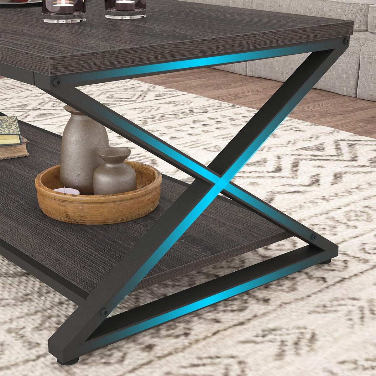 HSH 47" Rectangle Coffee Table with Storage for Living Room, Dark Gray
