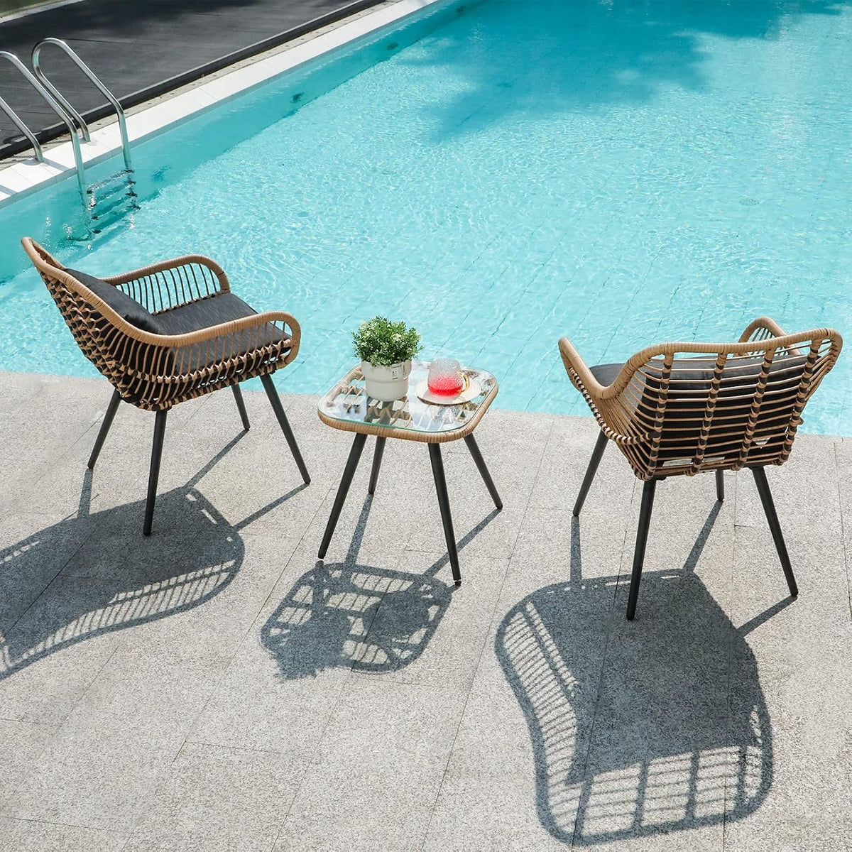 Verano Garden 3 Pieces Patio Bistro Set, Wicker Conversation Chair Sets