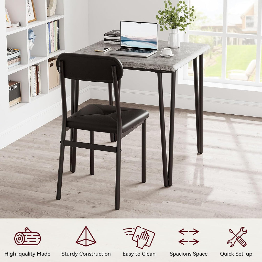 IDEALHOUSE Dining Table Set for 4, Kitchen Table with Upholstered Chairs for Kitchen Room and Small Spaces (Grey, Table with 2 Upholstered Chairs)