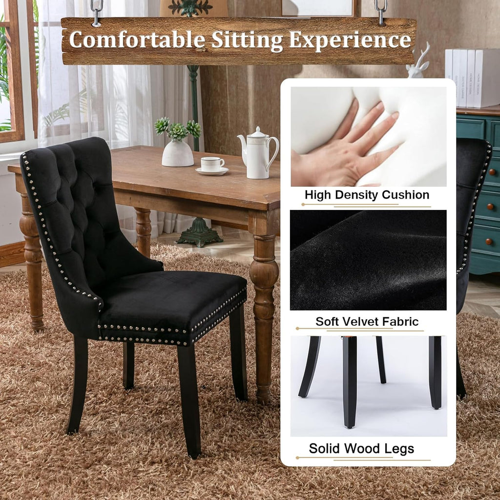 5 Piece Round Extendable Dining Table Set for 4, 43"-59" Black Wood Oval Expanding Kitchen Table with 4 Velvet Tufted Chairs, Space Saving Extendable Dining Room Tables with Storage Shelf
