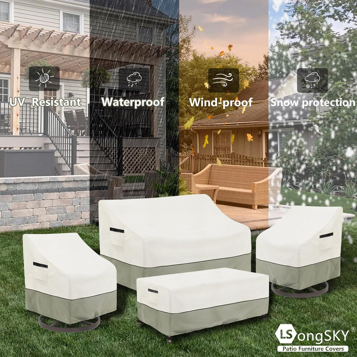 Outdoor Swivel Lounge Chair Cover 2 Pack,Waterproof Heavy Duty Outdoor Chair Covers,Patio Rocking Chair Covers for Outdoor Furniture,(30 W x 34 D x 38.5 H inches),White&Grayish Green